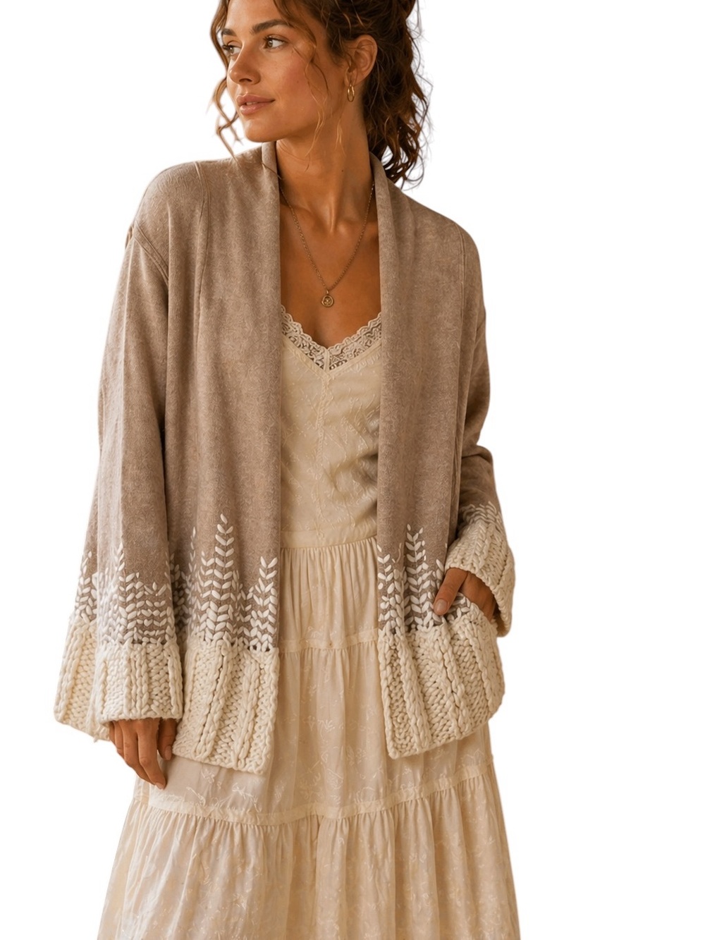 Anthropologie Tabitha Rising Snowdrop Embroidered Wool Open-Front Cardigan M